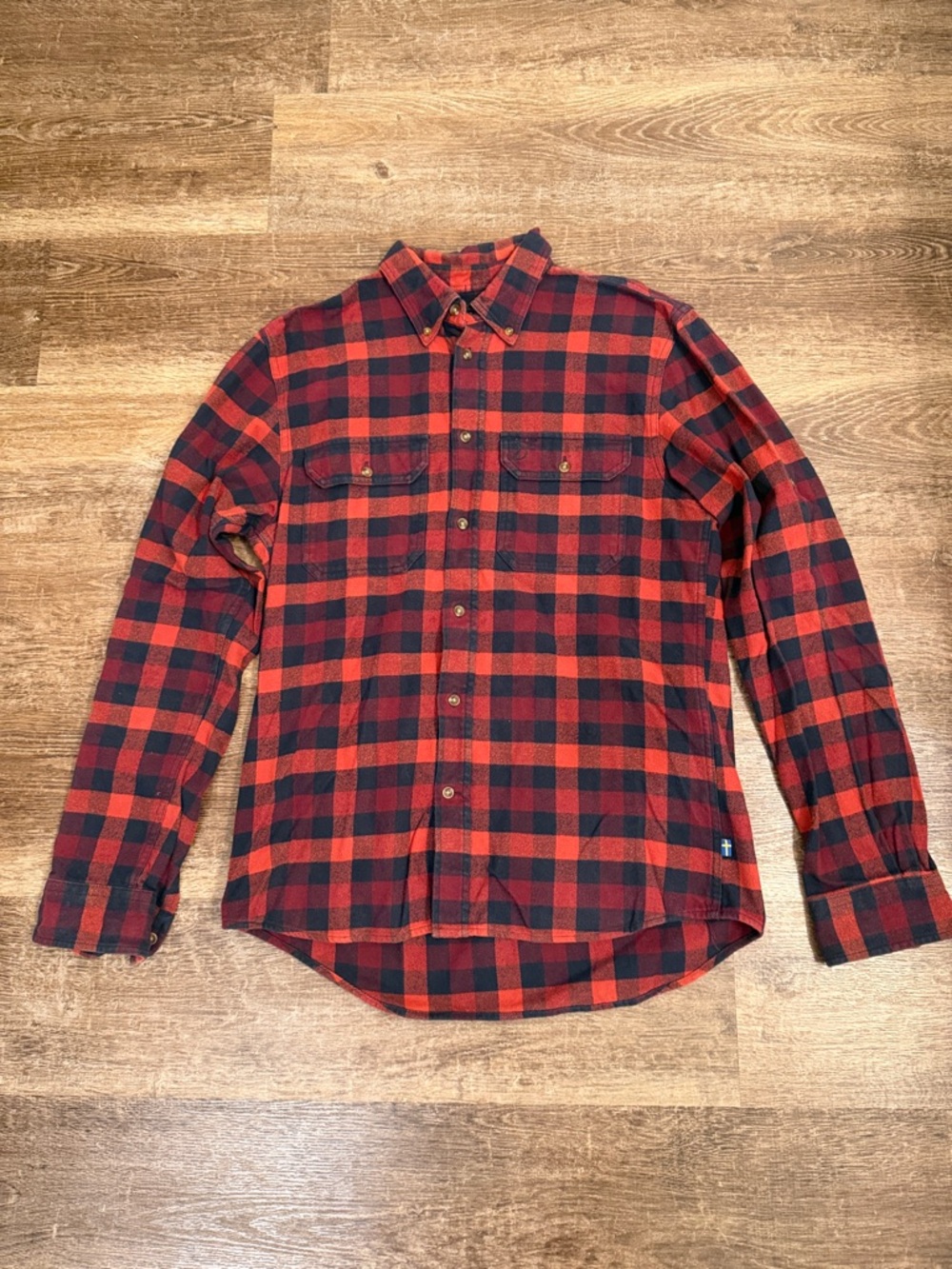 Fjallraven Red and Black Plaid Outdoor Flannel Button Up Shirt